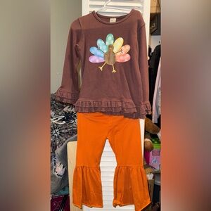 Brown Turkey Top and Orange Pants Set